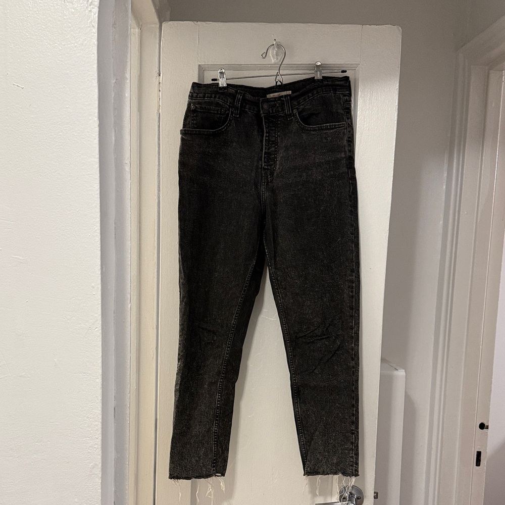 Levi’s Black/Distressed Gray High-Waisted “Mom Jeans”
